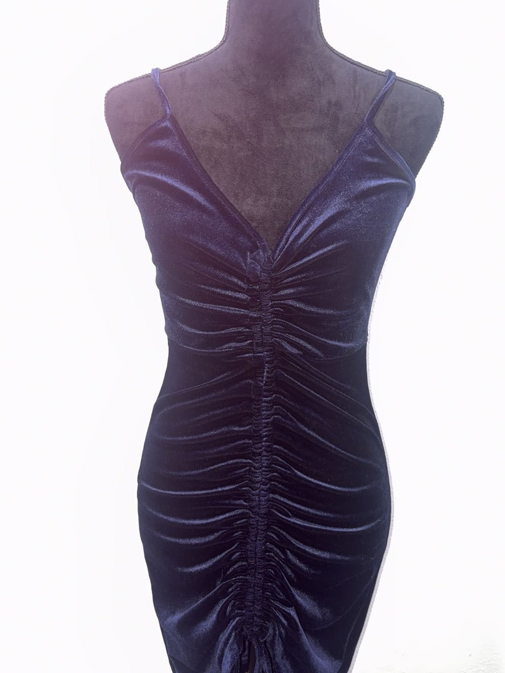 Navy Velvet Ruched Slip Dress - Women